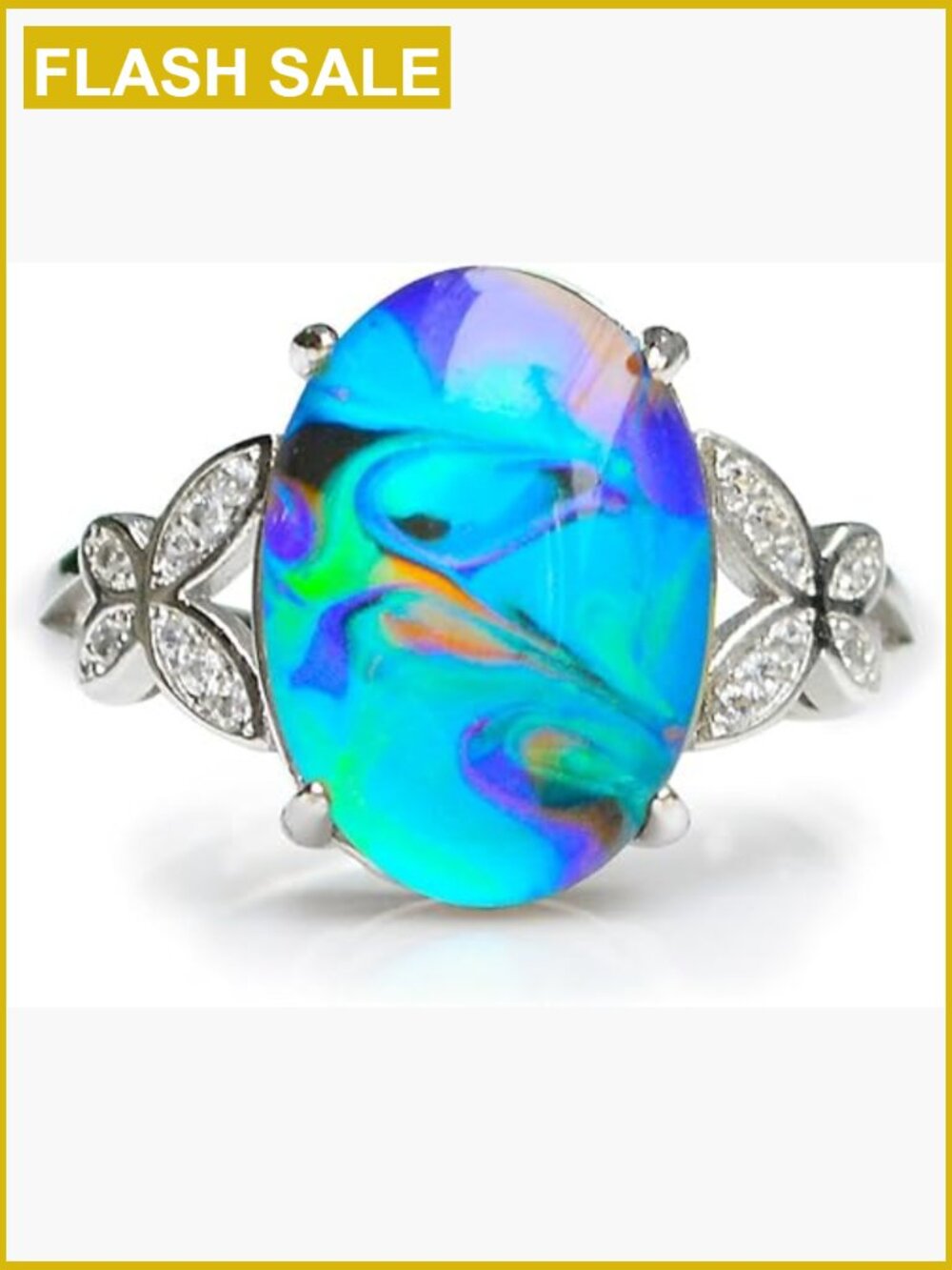 Adjustable Oval Mood Ring Brass Swirl Color Changing Crystal Statement Ring